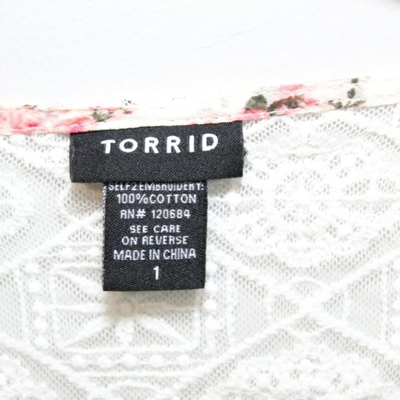 Torrid Floral Lace Chiffon Blouse Ivory H10946 - Picture 4 of 10